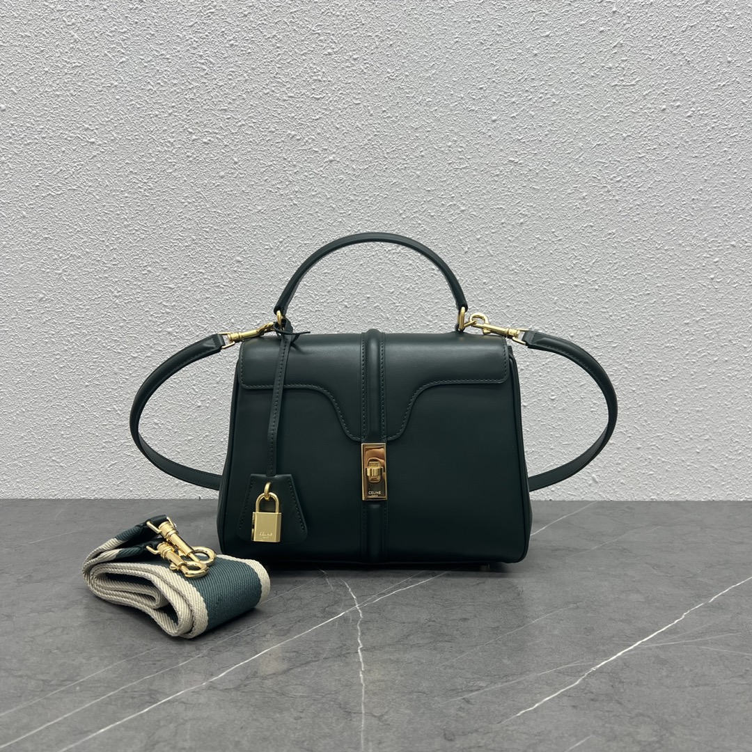 Celine Small 16 Satinated Calfskin Handbag Shoulder Bag Dark Green 188003